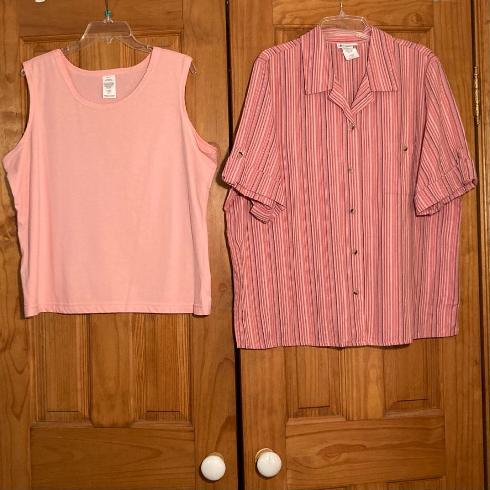 NWOT Blair Vintage 90s Blouse & Matching Sleeveless Top Set Pink XL Extra Large